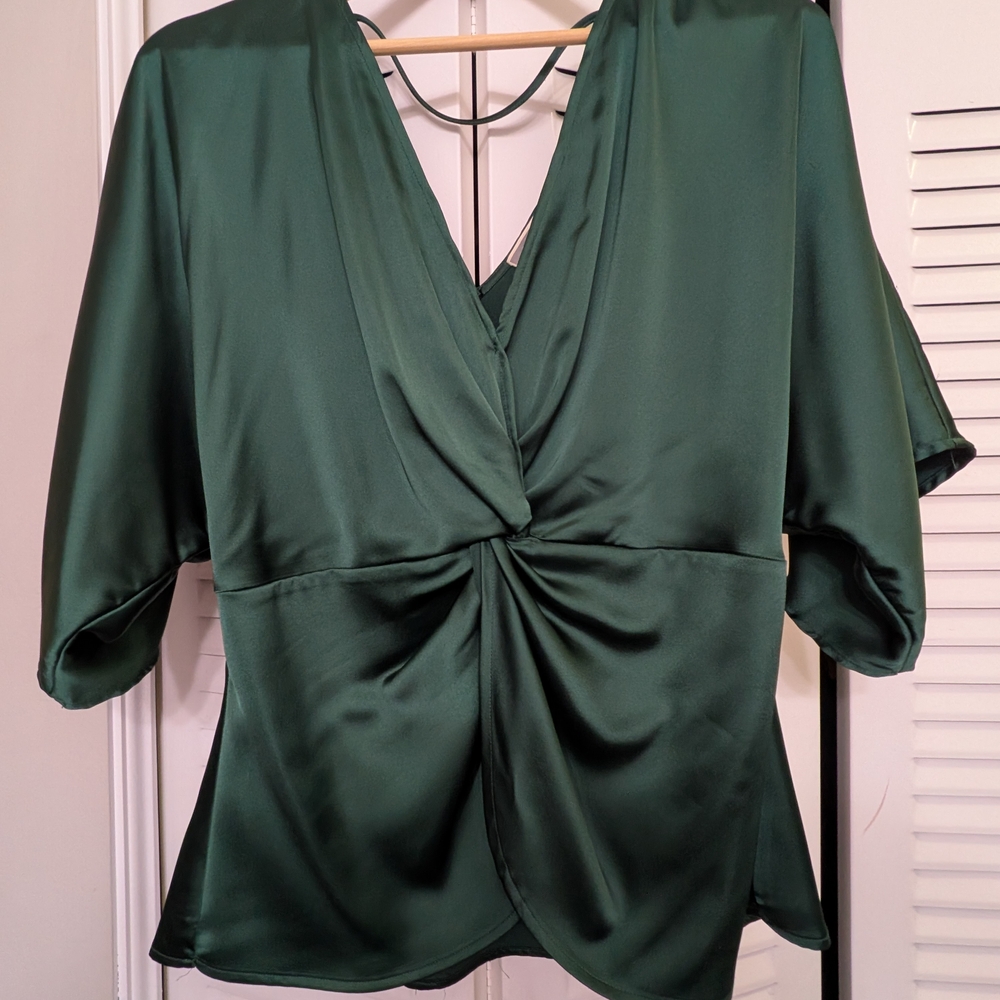 Pleione Deep Green Satin Blouse